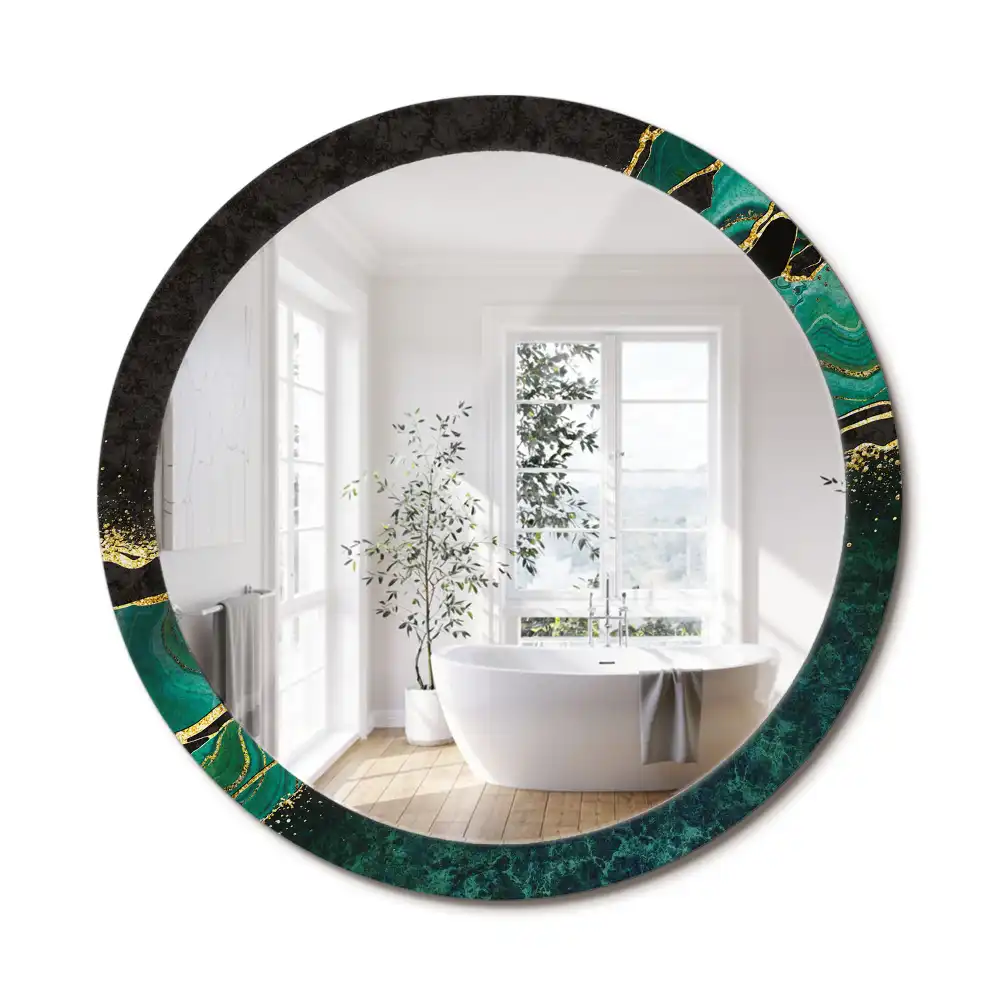 Miroir rond cadre avec impression vert marbré