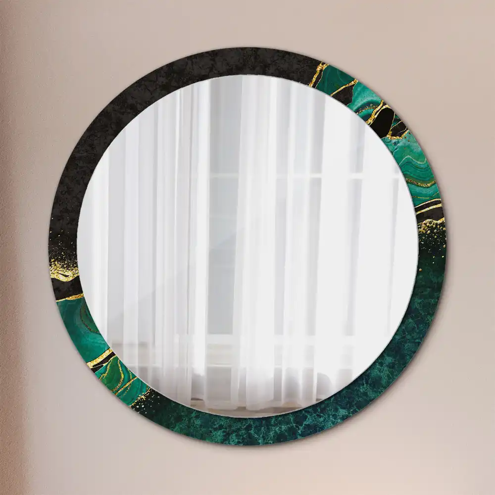 Miroir rond cadre avec impression vert marbré