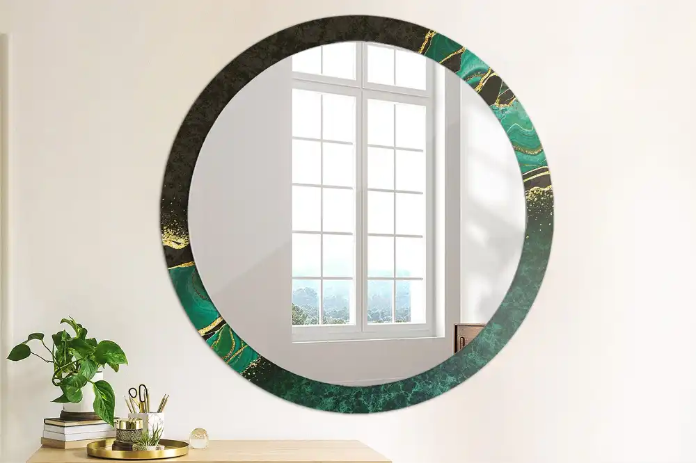 Miroir rond cadre avec impression vert marbré