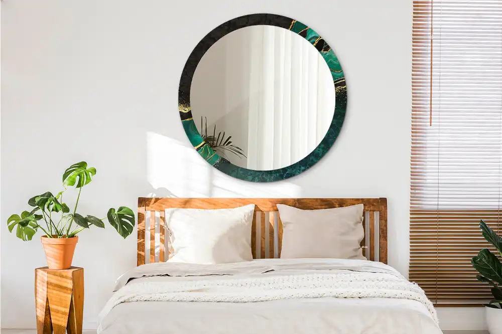 Miroir rond cadre avec impression vert marbré