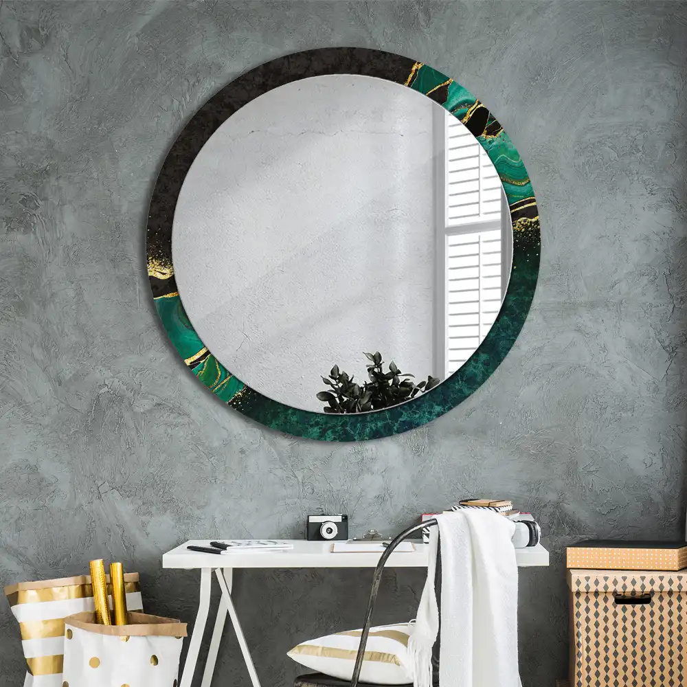 Miroir rond cadre avec impression vert marbré