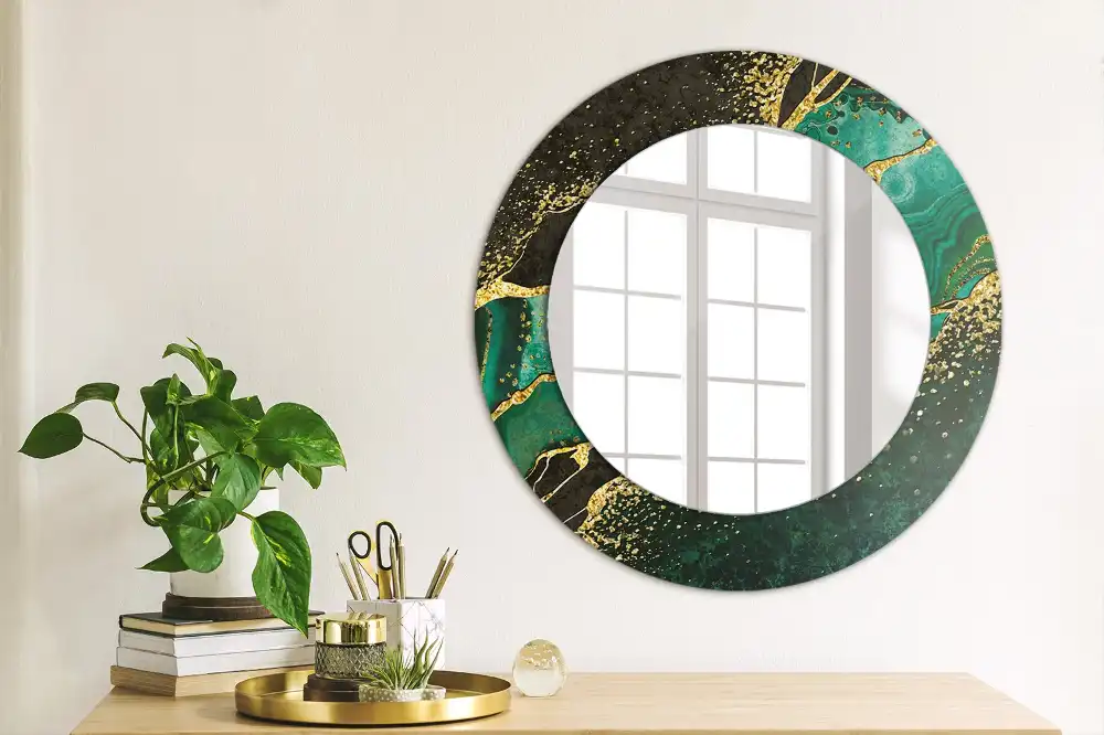 Miroir rond cadre avec impression vert marbré