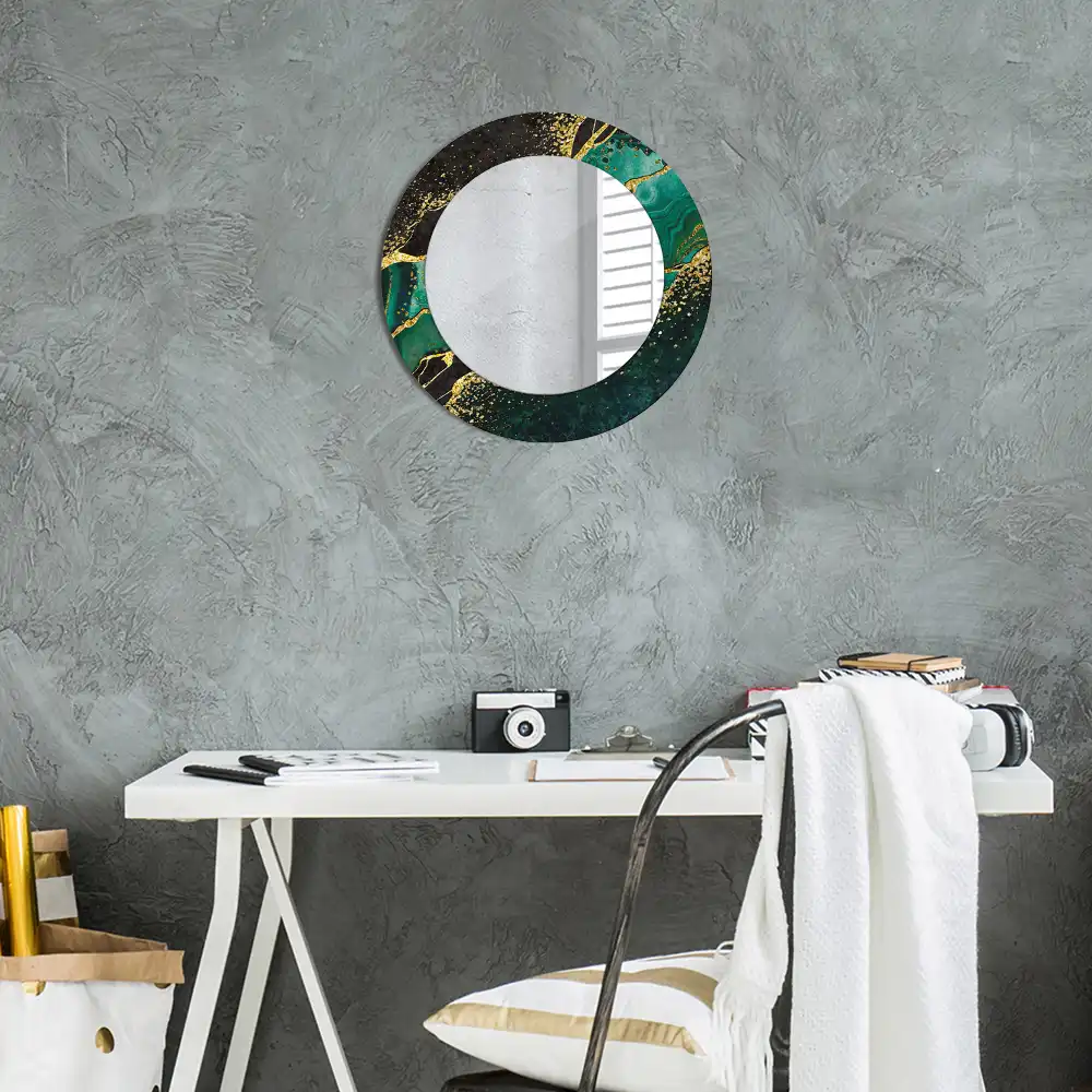 Miroir rond cadre avec impression vert marbré