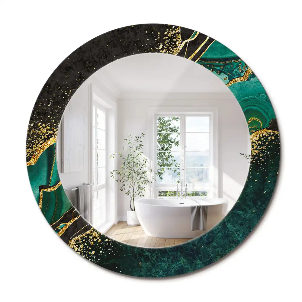 Miroir rond cadre avec impression vert marbré