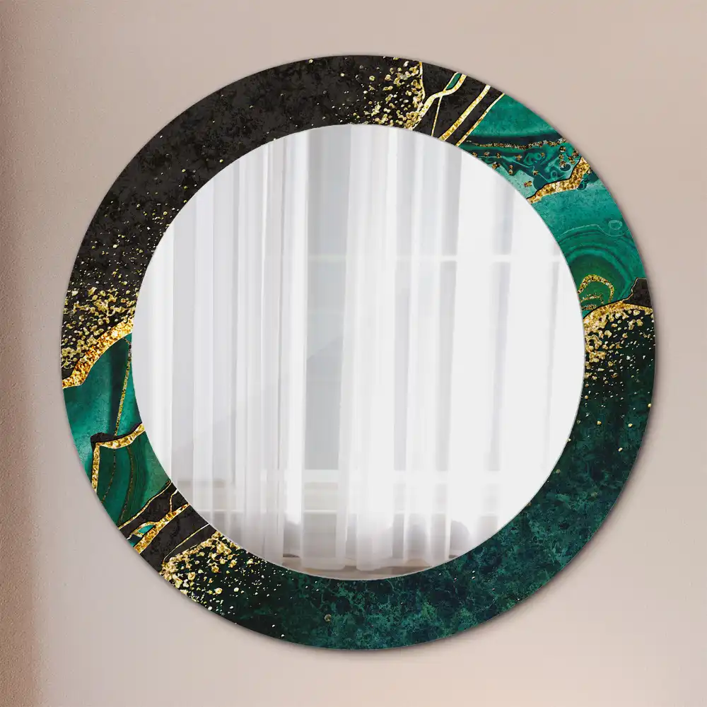 Miroir rond cadre avec impression vert marbré