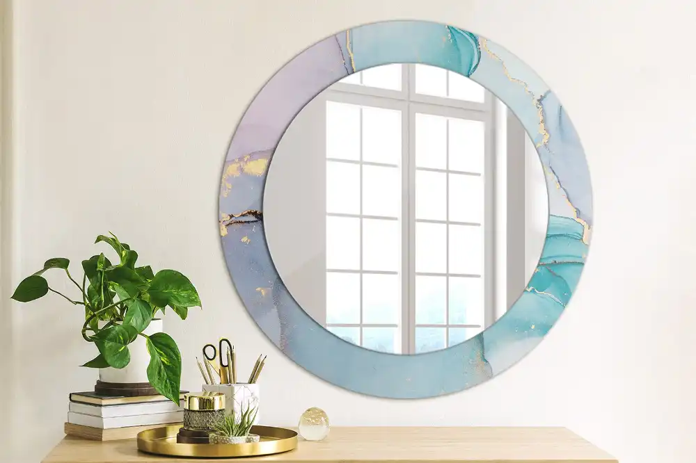 Miroir rond cadre imprimé fluide abstrait