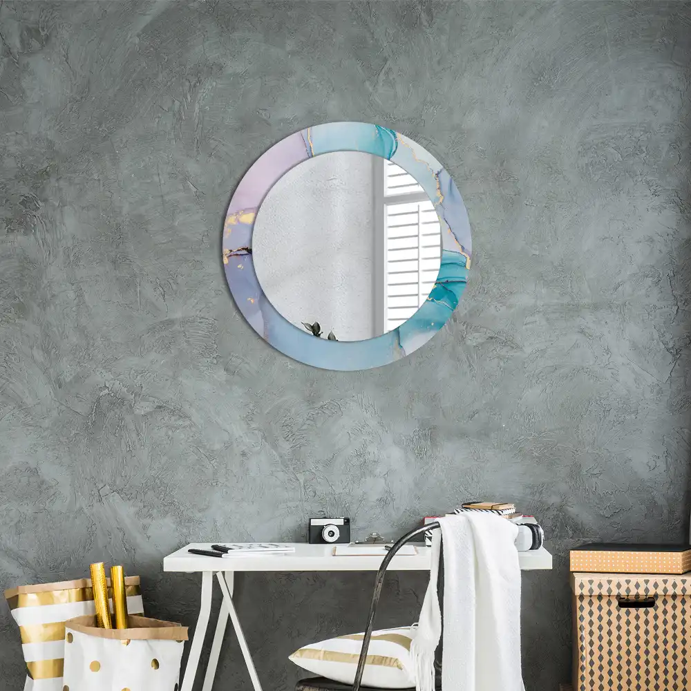 Miroir rond cadre imprimé fluide abstrait