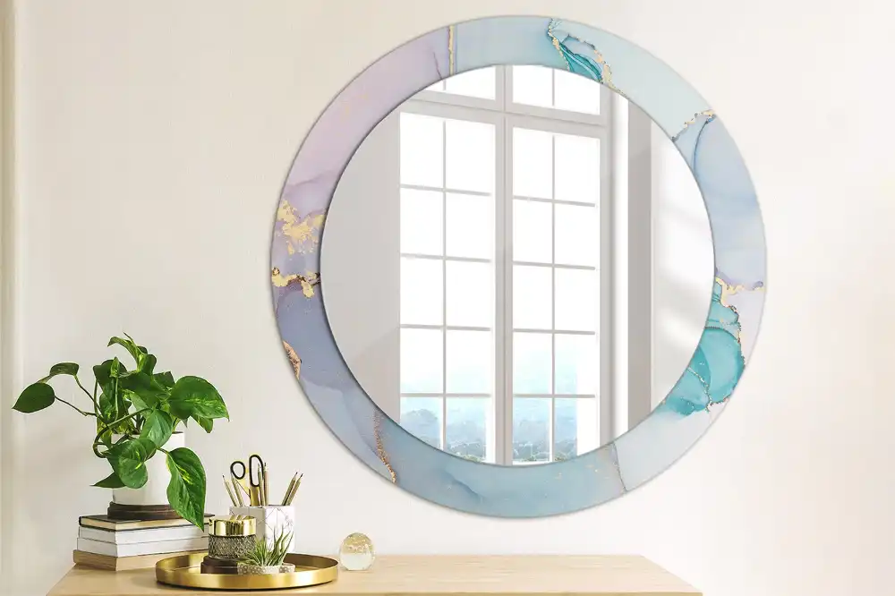 Miroir rond cadre imprimé fluide abstrait