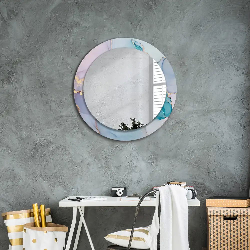 Miroir rond cadre imprimé fluide abstrait