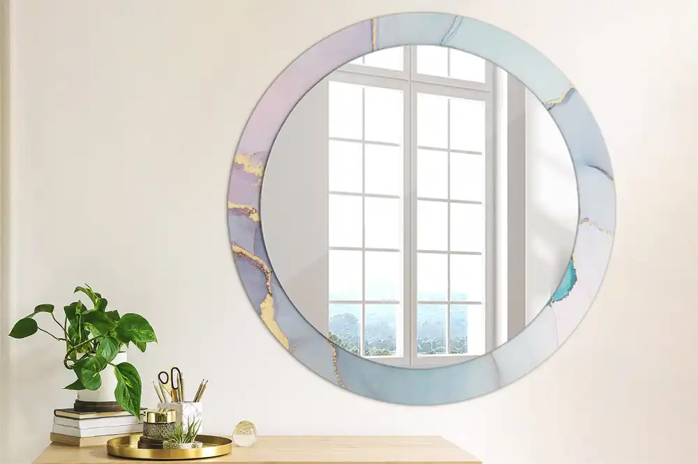 Miroir rond cadre imprimé fluide abstrait