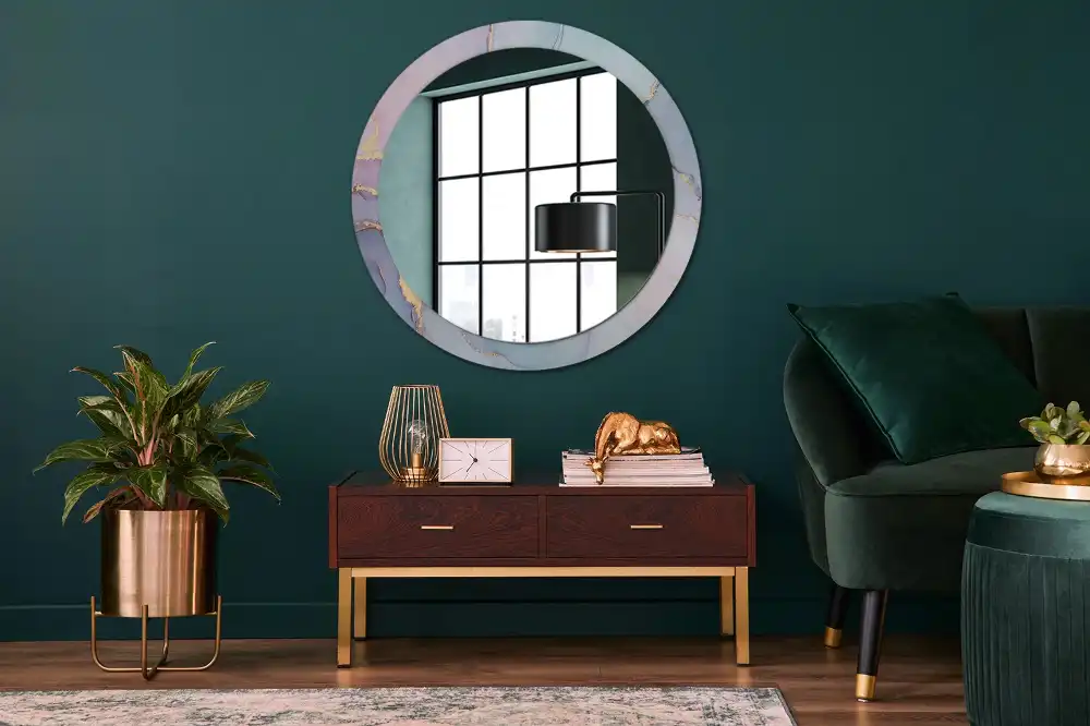 Miroir rond cadre imprimé fluide abstrait