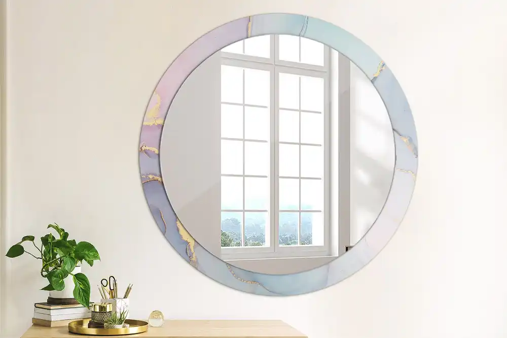 Miroir rond cadre imprimé fluide abstrait
