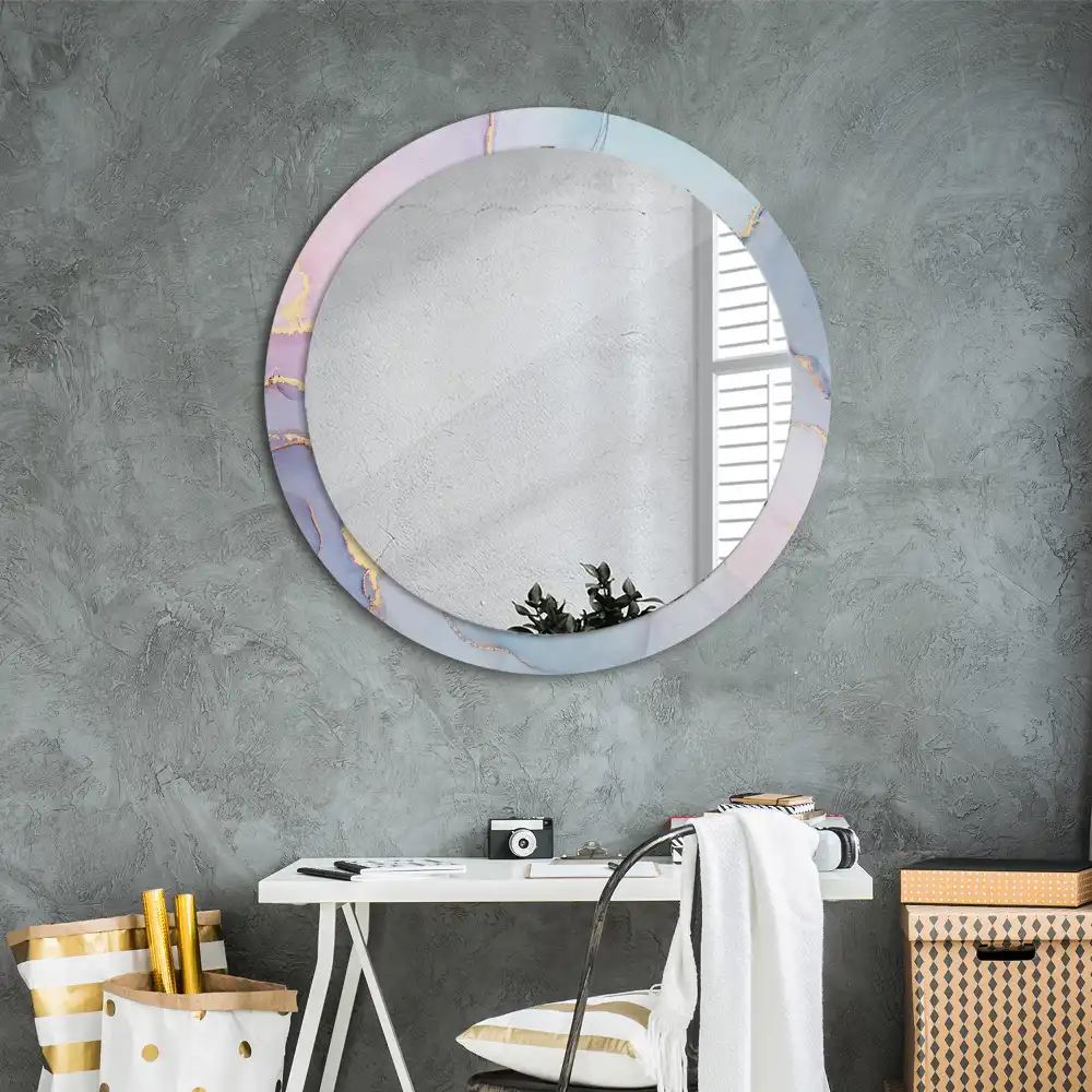 Miroir rond cadre imprimé fluide abstrait