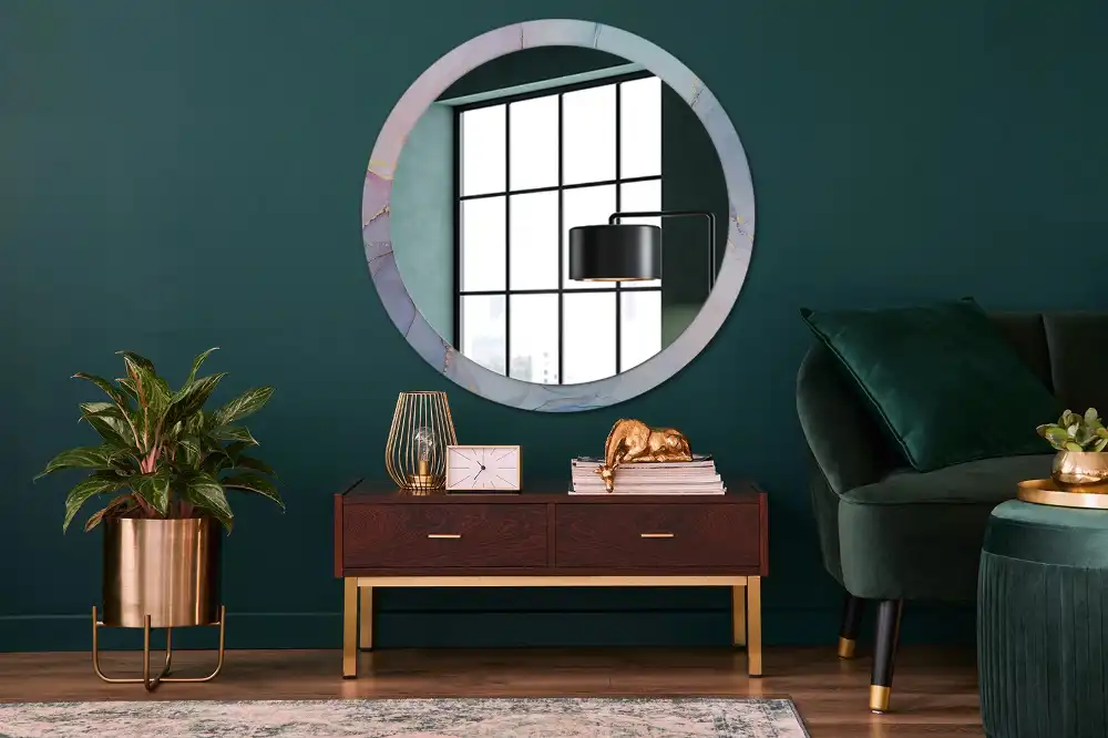 Miroir rond cadre imprimé fluide abstrait