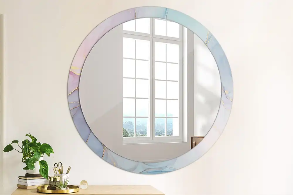 Miroir rond cadre imprimé fluide abstrait