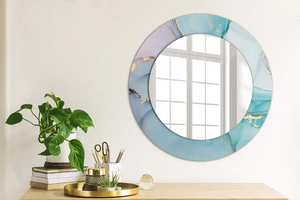 Miroir rond cadre imprimé fluide abstrait