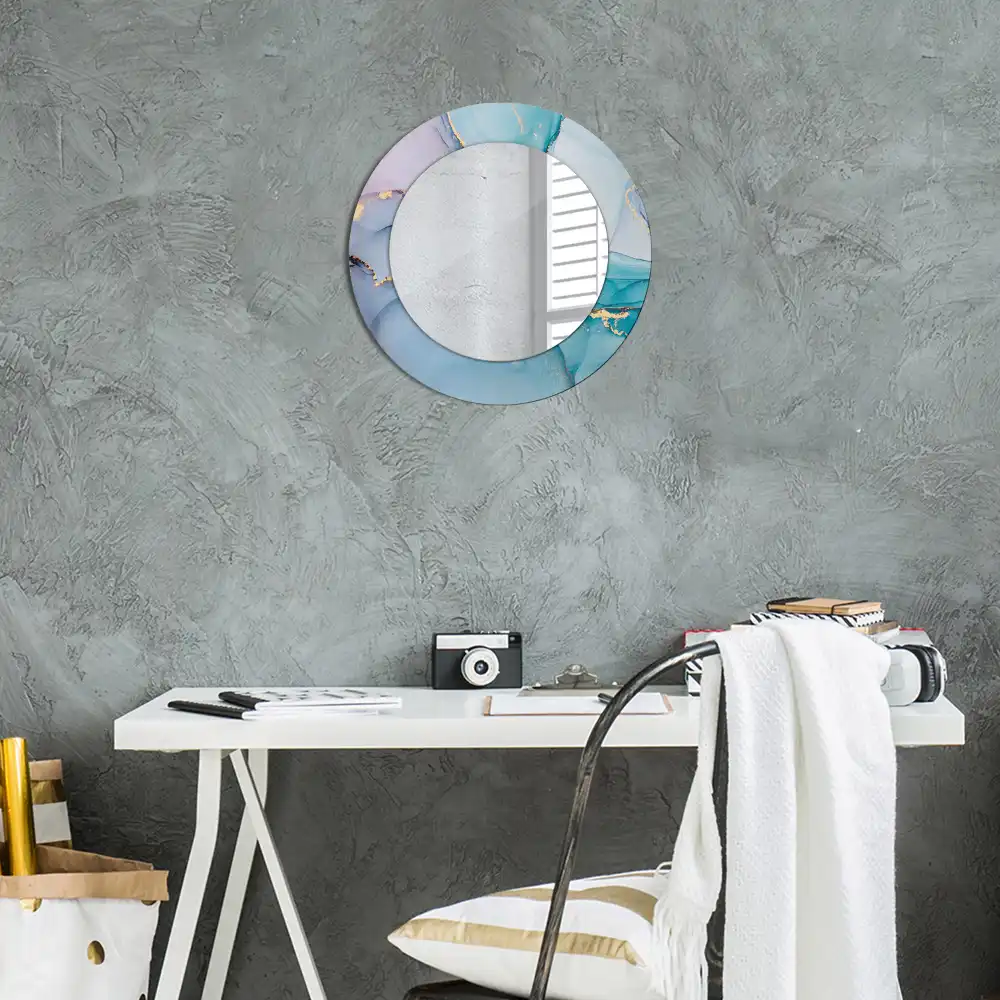 Miroir rond cadre imprimé fluide abstrait