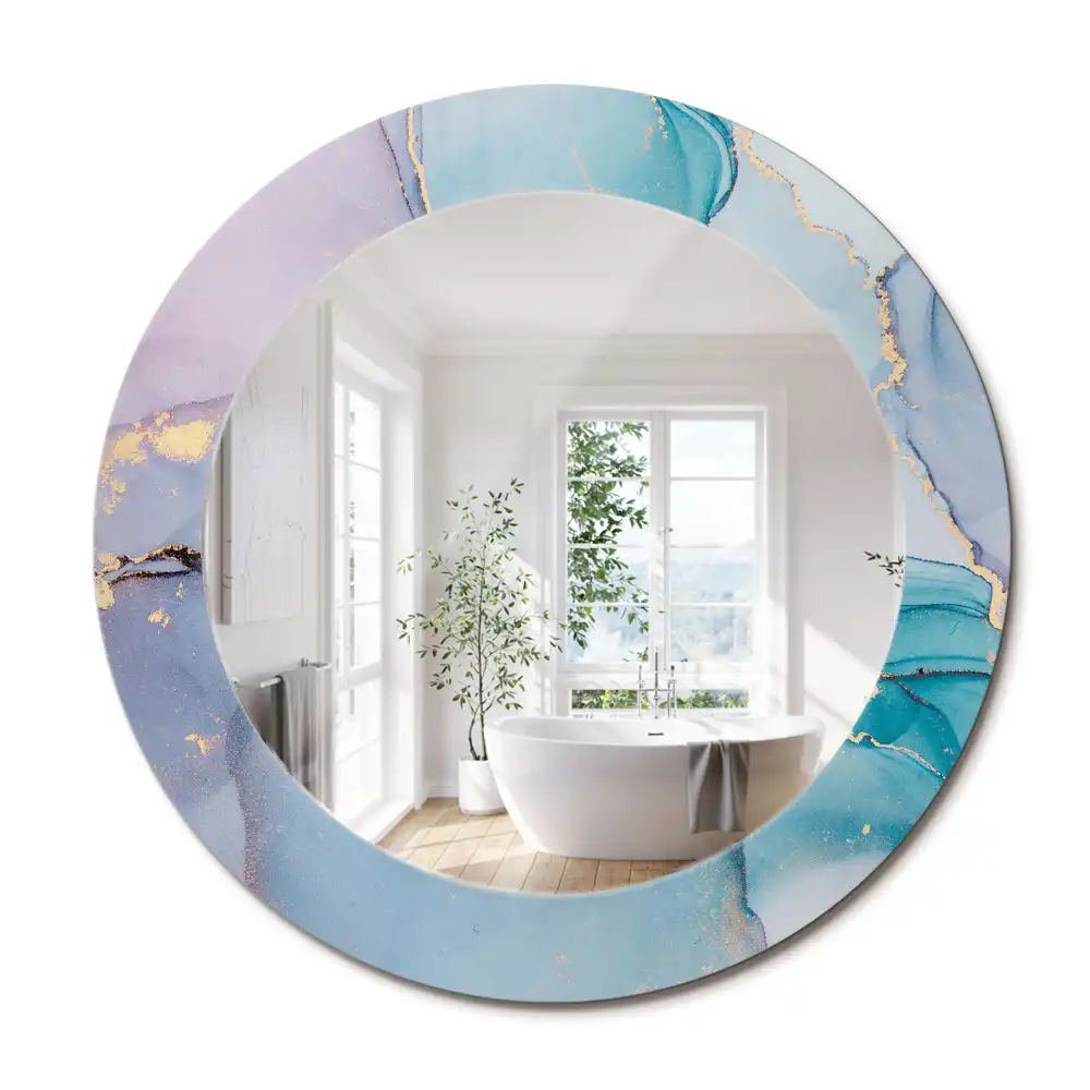 Miroir rond cadre imprimé fluide abstrait