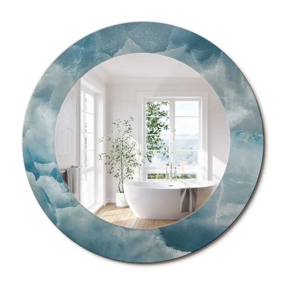 Miroir rond cadre avec impression marbre onyx bleu