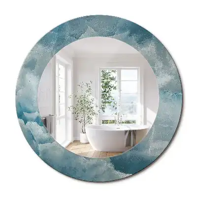 Miroir rond cadre avec impression marbre onyx bleu