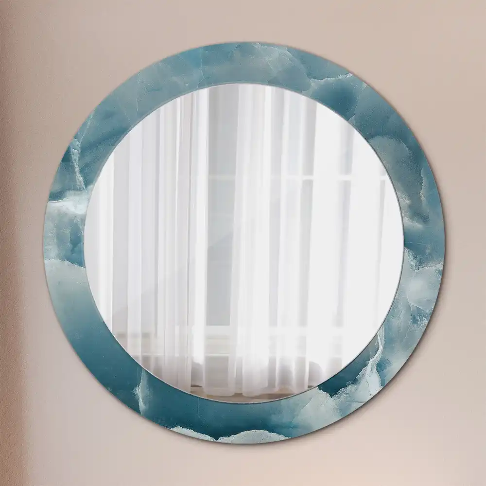 Miroir rond cadre avec impression marbre onyx bleu