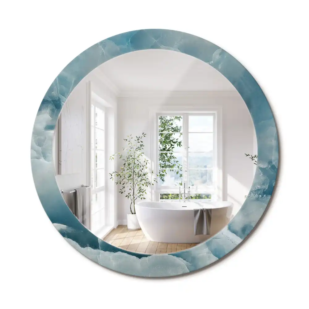 Miroir rond cadre avec impression marbre onyx bleu