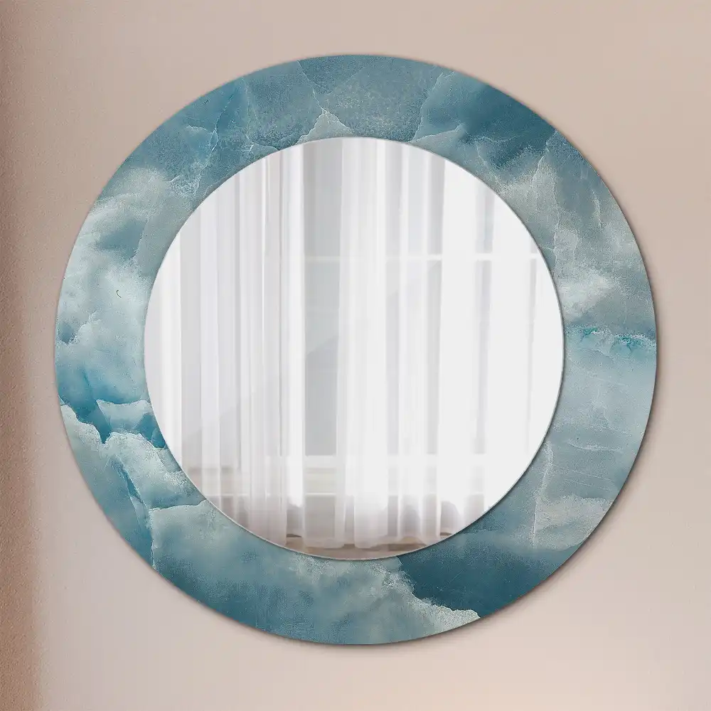 Miroir rond cadre avec impression marbre onyx bleu