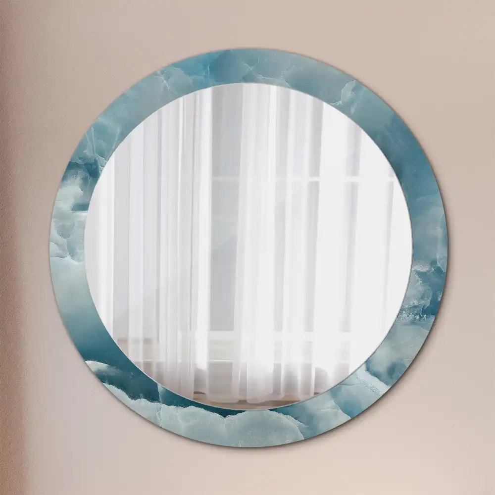 Miroir rond cadre avec impression marbre onyx bleu