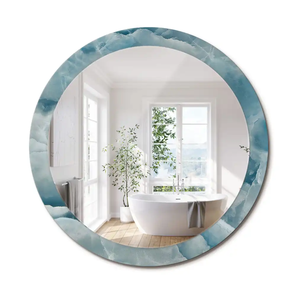 Miroir rond cadre avec impression marbre onyx bleu