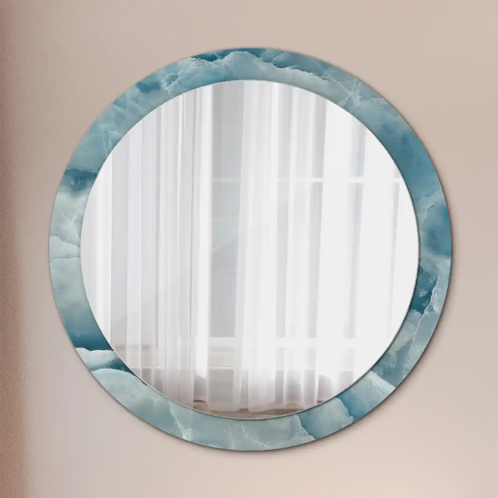 Miroir rond cadre avec impression marbre onyx bleu