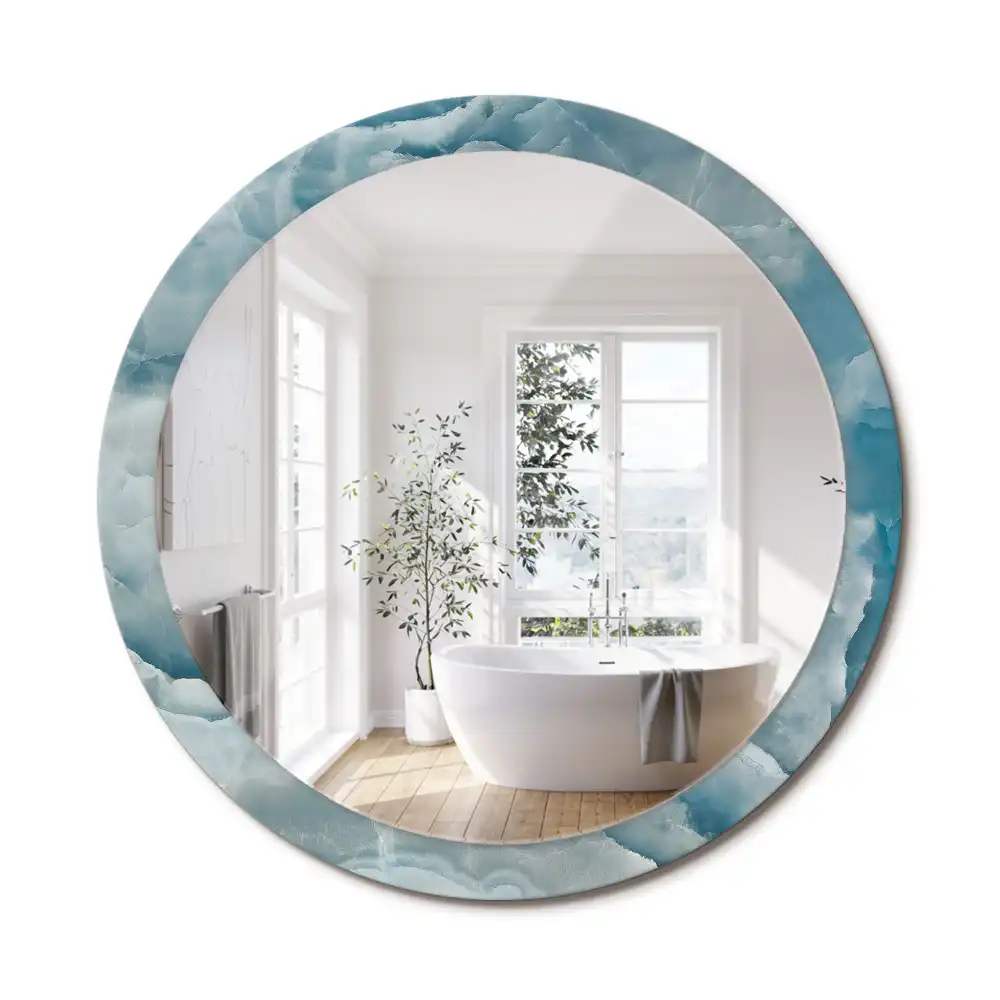 Miroir rond cadre avec impression marbre onyx bleu