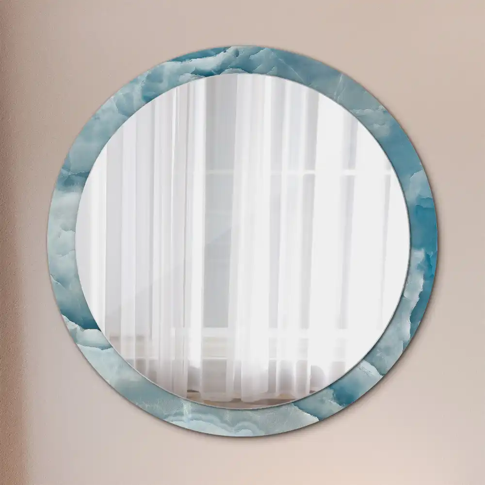 Miroir rond cadre avec impression marbre onyx bleu
