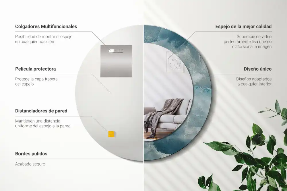 Miroir rond cadre avec impression marbre onyx bleu