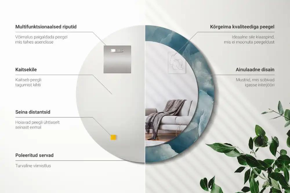 Miroir rond cadre avec impression marbre onyx bleu