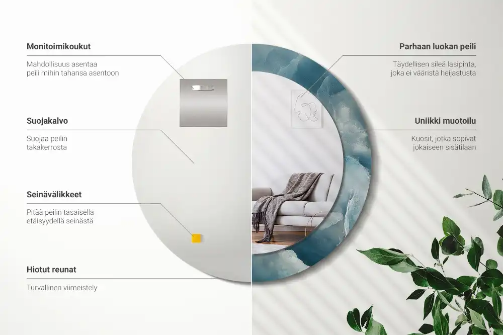 Miroir rond cadre avec impression marbre onyx bleu