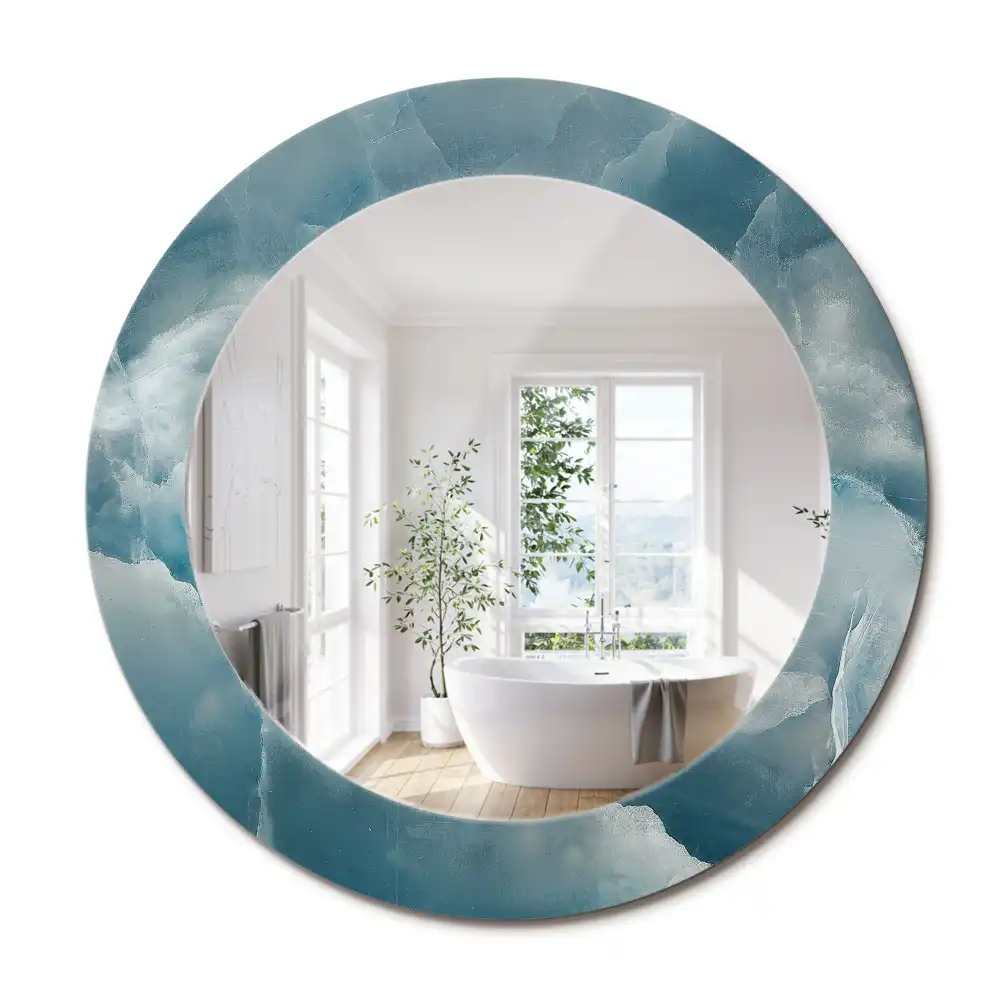 Miroir rond cadre avec impression marbre onyx bleu