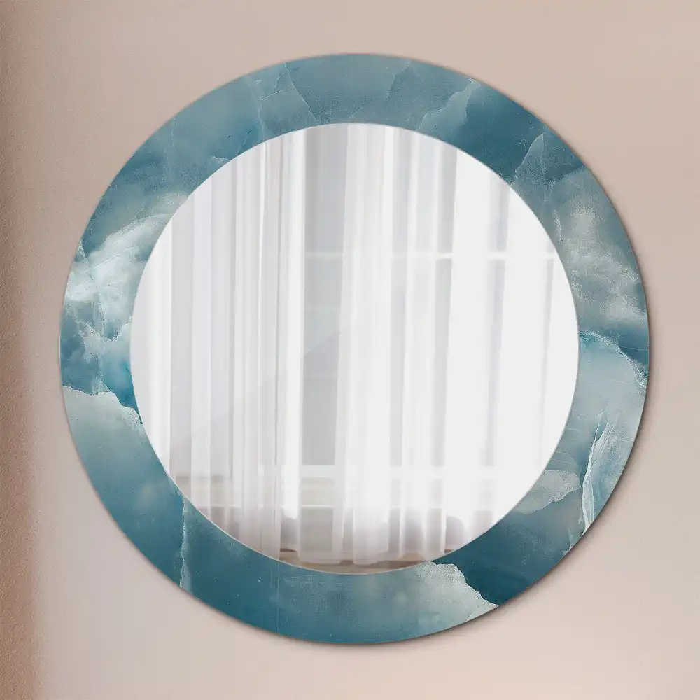 Miroir rond cadre avec impression marbre onyx bleu