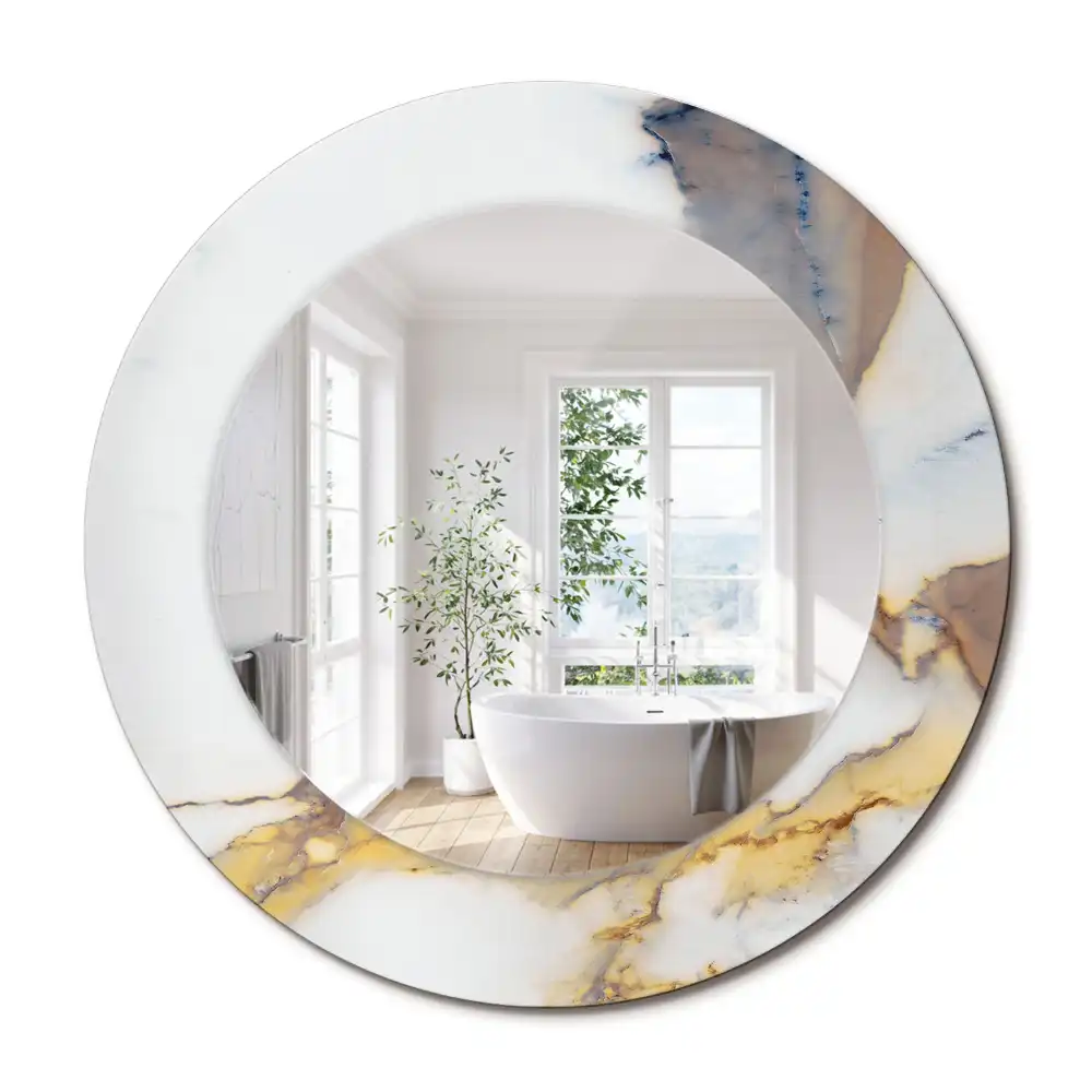 Miroir rond cadre avec impression marbrure blanche