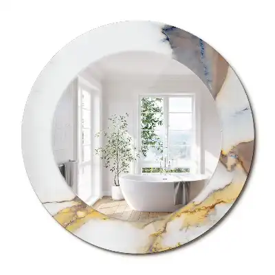 Miroir rond cadre avec impression marbrure blanche