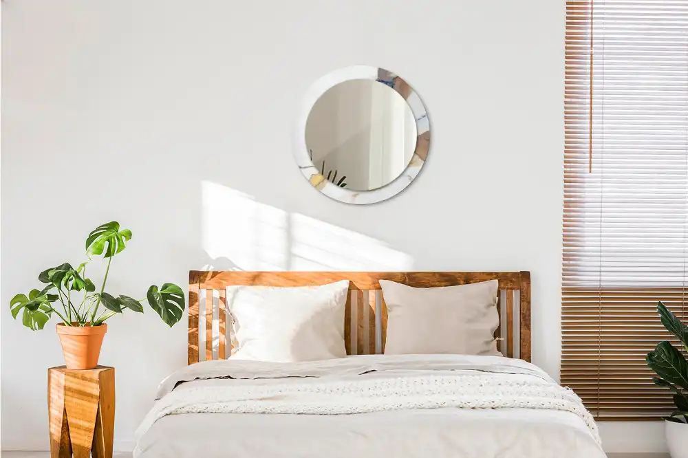 Miroir rond cadre avec impression marbrure blanche