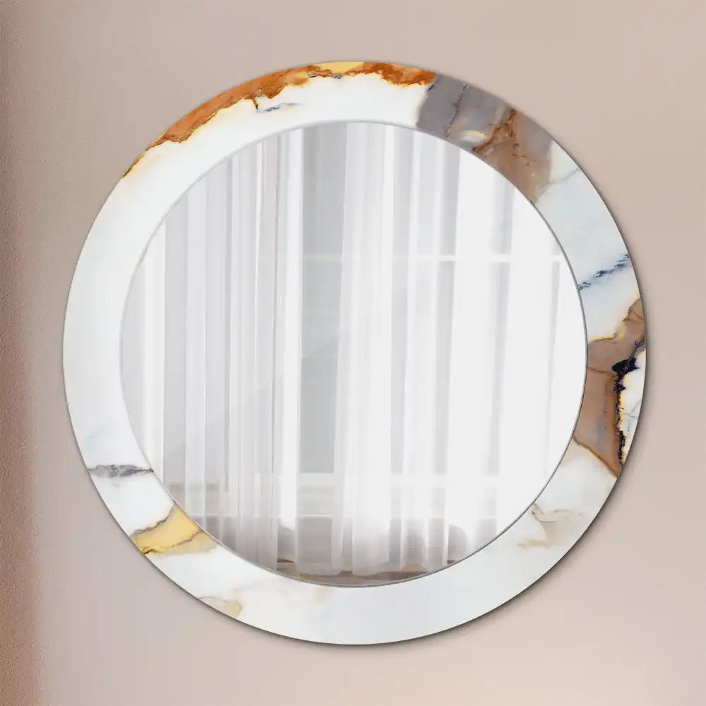 Miroir rond cadre avec impression marbrure blanche