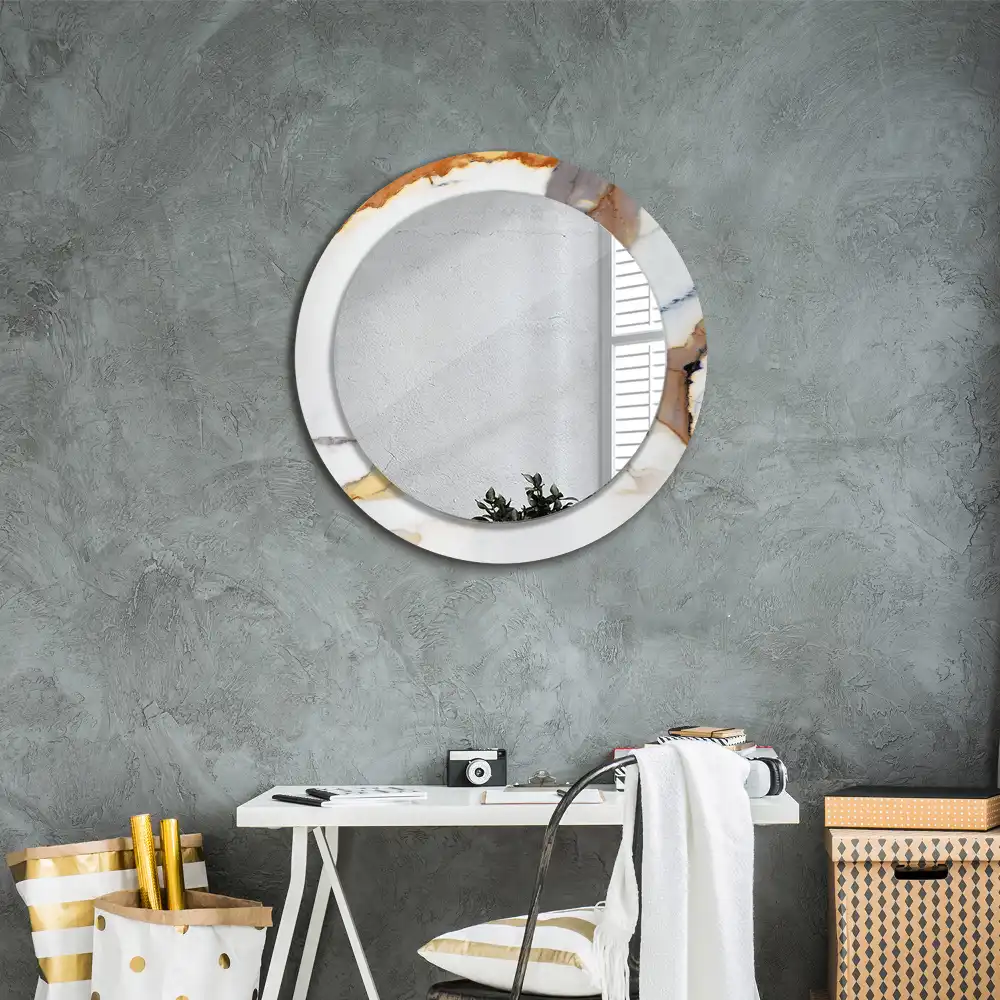 Miroir rond cadre avec impression marbrure blanche