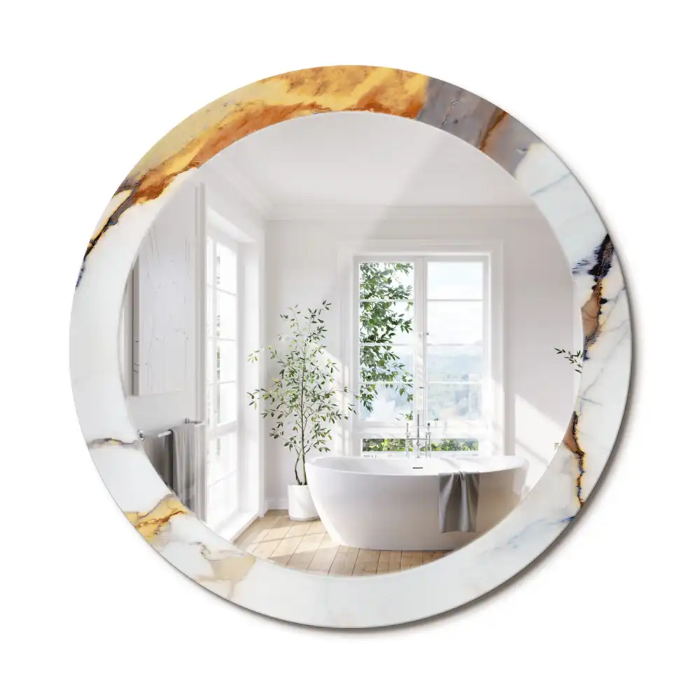 Miroir rond cadre avec impression marbrure blanche