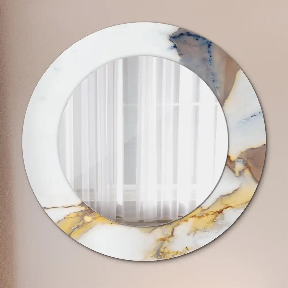 Miroir rond cadre avec impression marbrure blanche