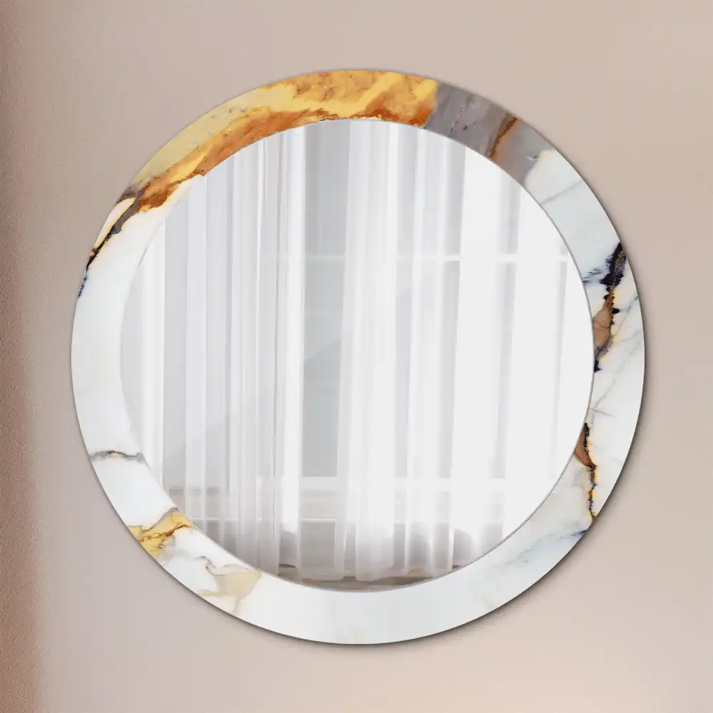 Miroir rond cadre avec impression marbrure blanche