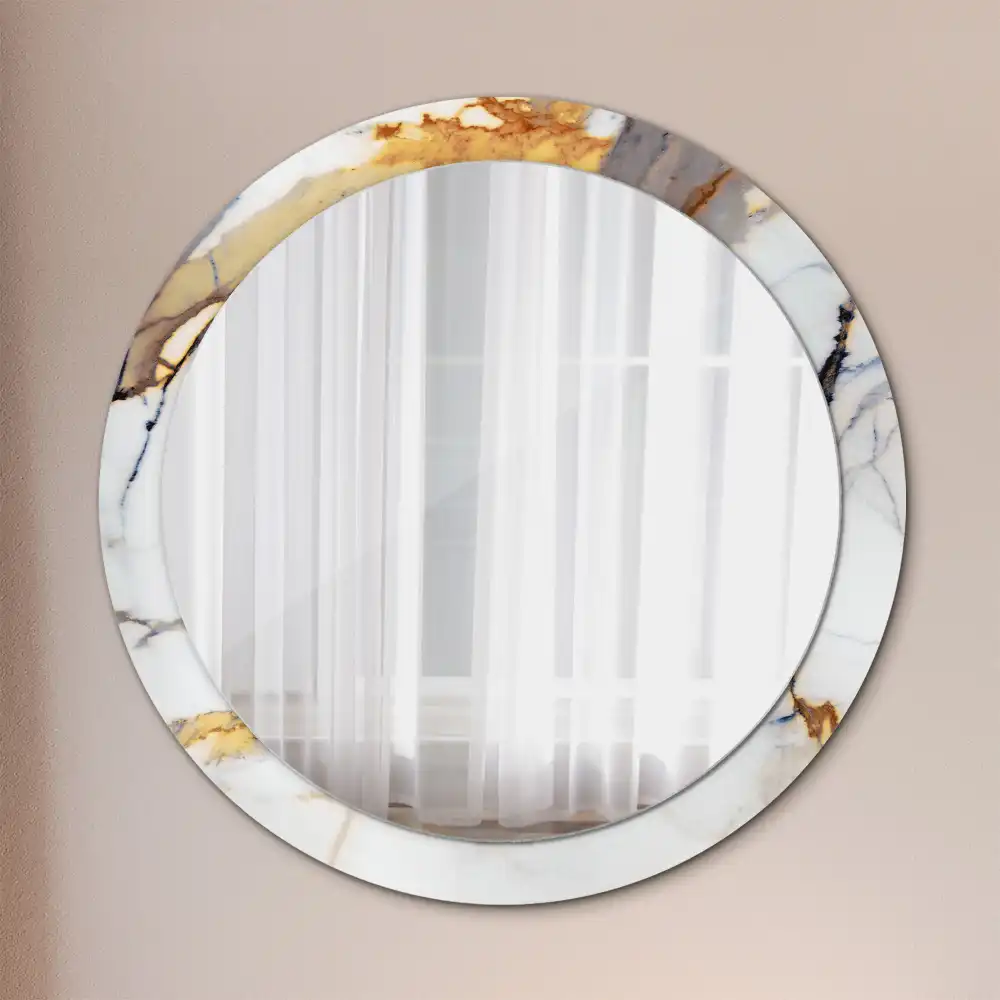 Miroir rond cadre avec impression marbrure blanche