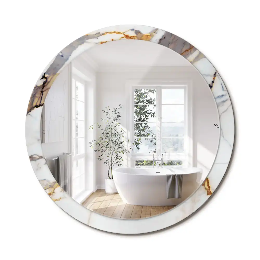 Miroir rond cadre avec impression marbrure blanche