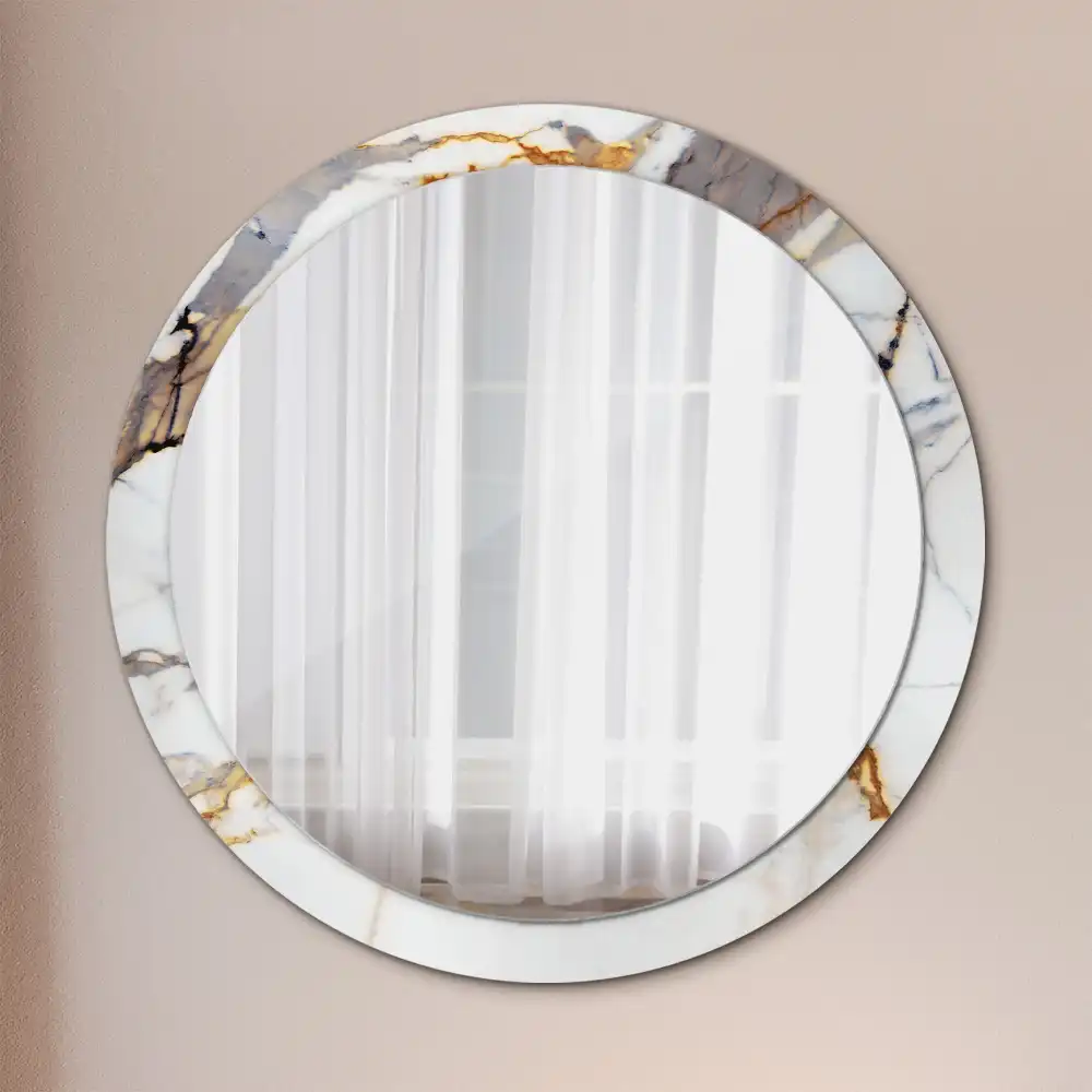 Miroir rond cadre avec impression marbrure blanche