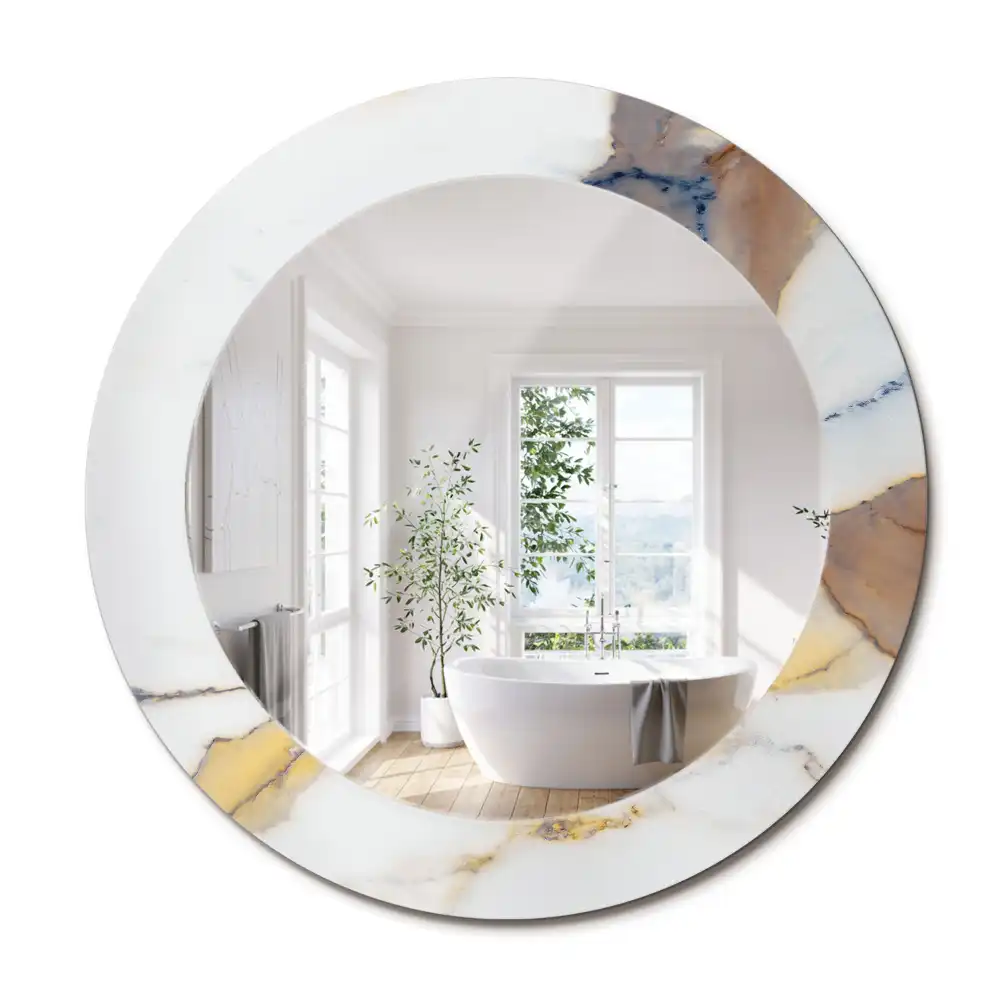 Miroir rond cadre avec impression marbrure blanche