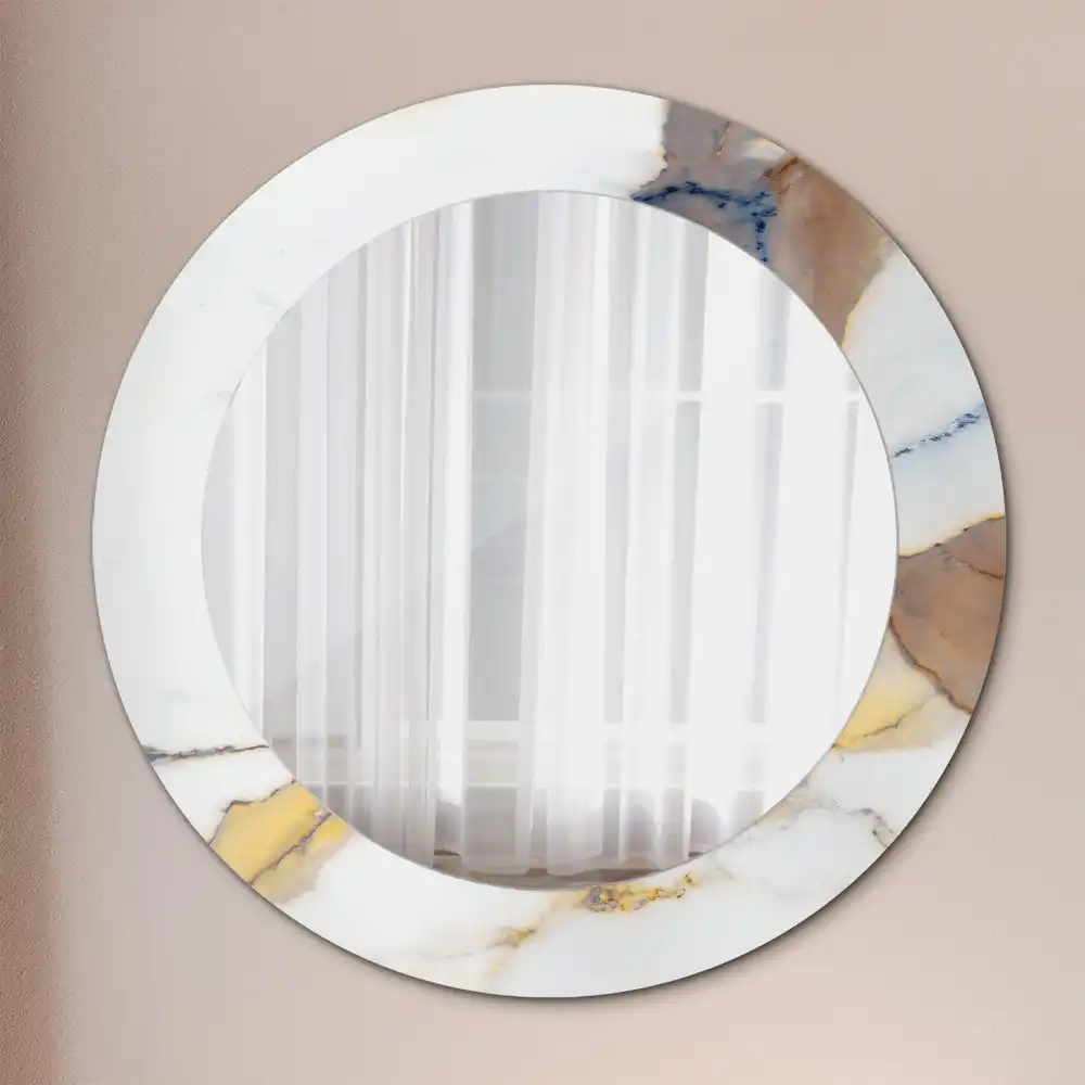Miroir rond cadre avec impression marbrure blanche